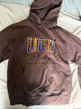 UCR Tartan Plaid Hooded Sweatshirt - Brown - size small